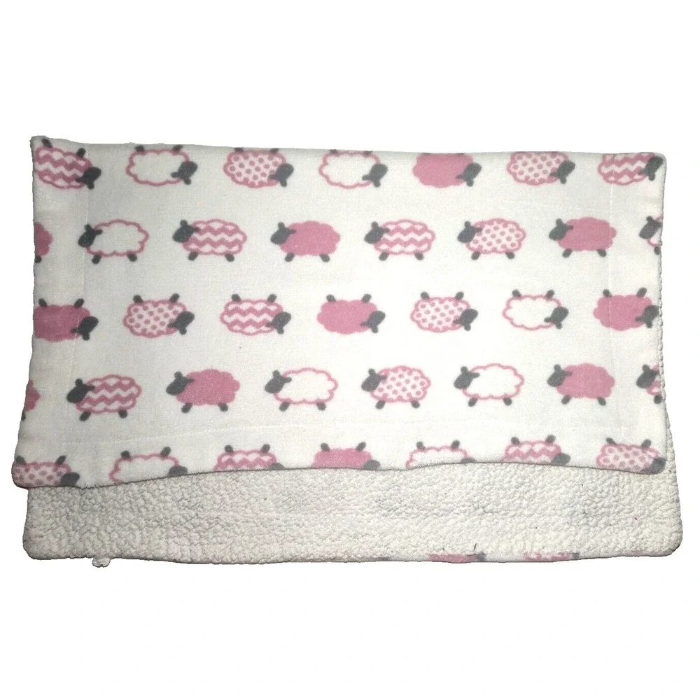 White Gray Pink Sheep Lamb Plush Baby Blanket Sherpa Unbranded Lovey 30x40 Girl